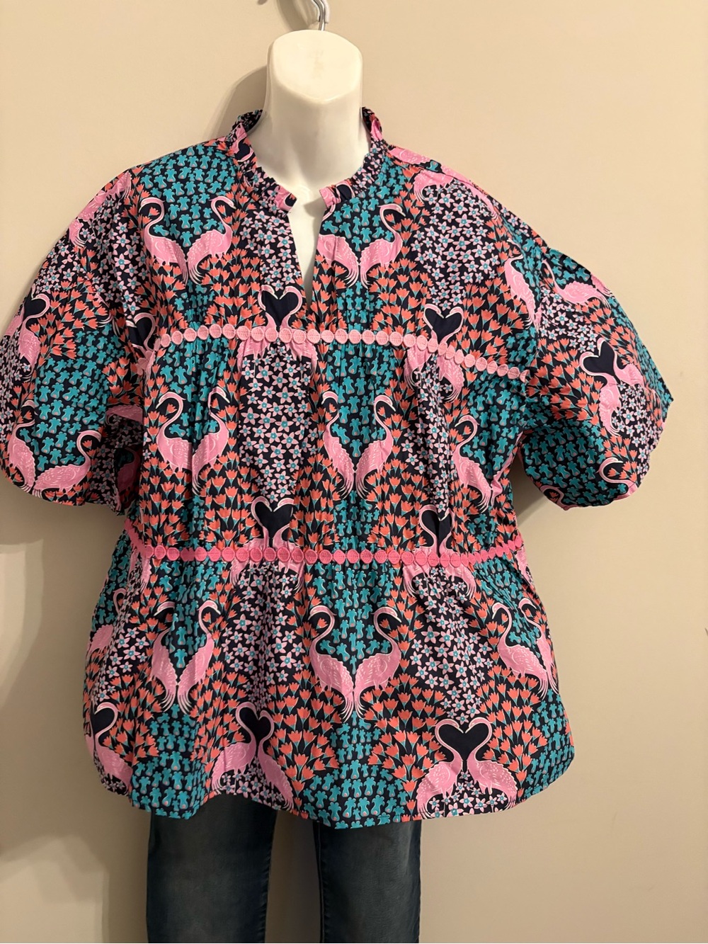 Simply Southern Pink Teal Flamingo Print Flutter Top